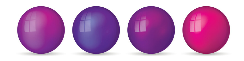Set with glass colorful balls. Glossy realistic ball, 3D abstract vector illustration highlighted on a white background. Big metal bubble with shadow