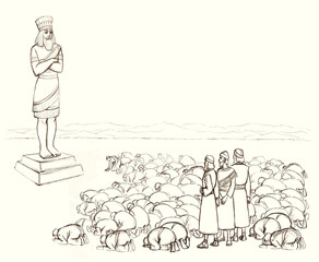 Fototapeta na wymiar Worship of the Babylonian idol. Pencil drawing