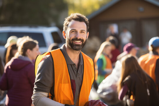Portrait of a volunteer engaged in community service, symbolizing the spirit of giving and compassion 