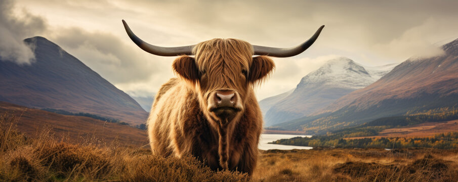 Highland cattle with mountains in the background