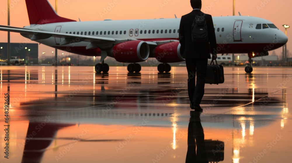 Canvas Prints A man is standing in front of an airplane. AI.