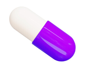 3d purple capsule pill. Healthcare pharmacy tablet. Cartoon style. Stock vector illustration.