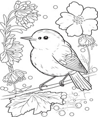 depicting adorable A bird perched coloring page