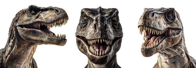 Tyrannosaurus Rex T-rex dinosaur, many angles Front view portrait head shot isolated on transparent background cutout , PNG file
 - obrazy, fototapety, plakaty