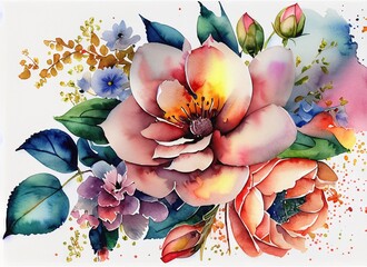 Background Flower Watercolor, wedding decoration, flower romantic wedding design, rose flower watercolor