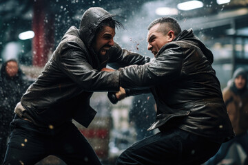 Two men fighting over goods on Black Friday