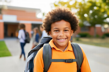Backpack-Wearing Boy Enjoys School Day