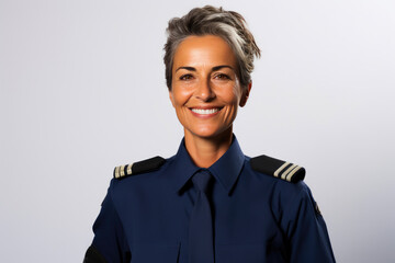 Obraz premium Experienced Airline Captain Grinning in Studio Setting