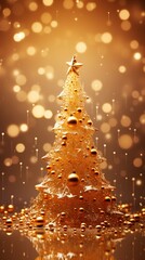 Golden luxury Christmas background with gold glitter, glasses decor snowflakes and Christmas tree.
