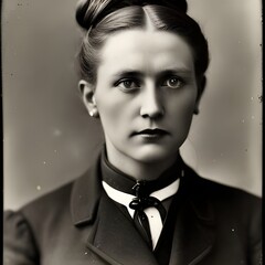 an antique photo of a severe woman with a stern look