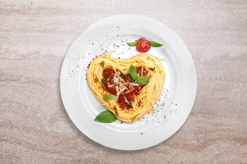 Tasty fresh pasta noodles dish with sauce