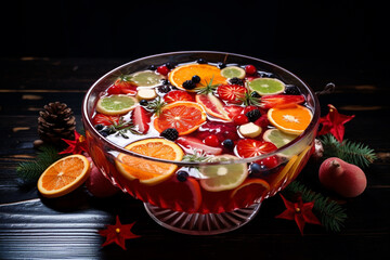 Festive Christmas Punch With Floating Fruit Slices