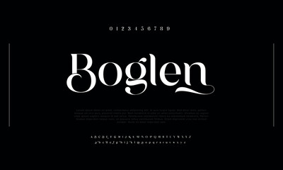 Boglen  Abstract Fashion font alphabet. Minimal modern urban fonts for logo, brand etc. Typography typeface uppercase lowercase and number. vector illustration