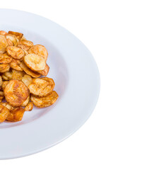 Partial view Unripe banana fried, traditional brazilian snack, mineira food, brazilian food.

