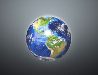 Blue earth planet globe on grey background