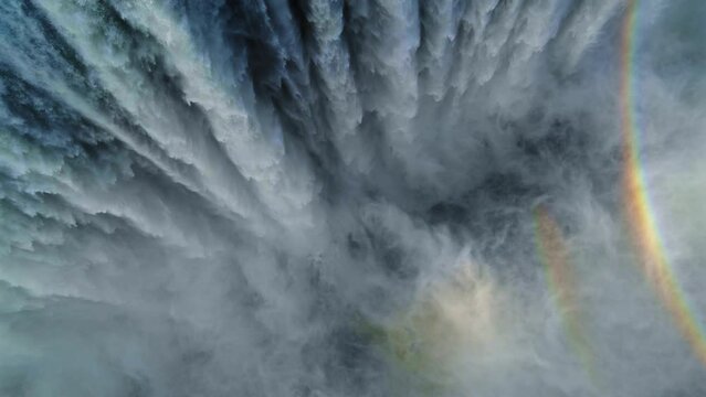 Drone Looking Straight Down At Waterfall and Rainbows