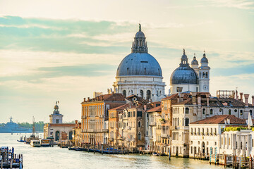 Fototapeta na wymiar View over the Grand Canal with Basilica di Santa Maria della Salute in Venice.