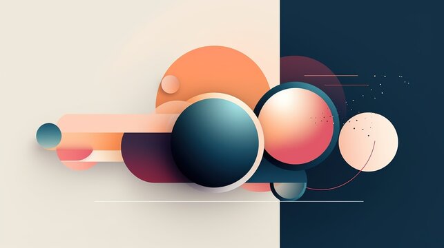 Geometric art installation with a spheres. Creative and playful space that stimulates productivity with colourful accents. Generative AI. Illustration for brochure, poster, presentation or banner.