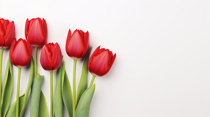 red tulips with white background with copy space for text, Mockup