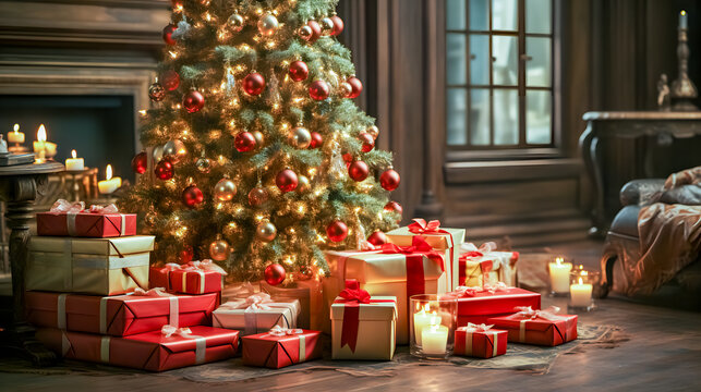 a christmas tree and many presents (Generative AI)