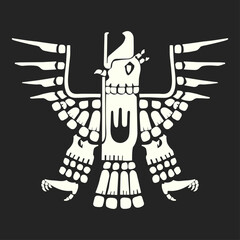 Eagle symbol illustration. Stylized white eagle on a black background, logo, tattoo, emblem.