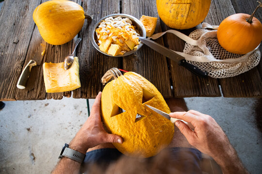 halloween pumpkins ready for carving