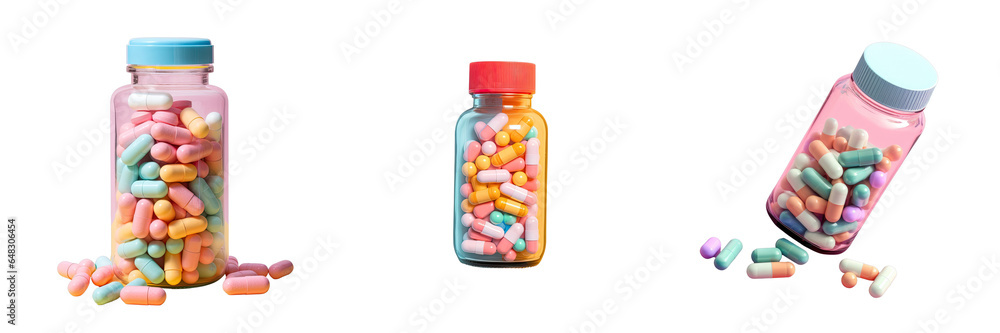 Poster png set medication in container on transparent background