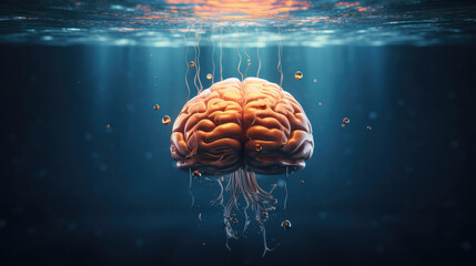 Brain in a tank; epitomizing think tanks, artificial intelligence genesis, and cerebral innovation.