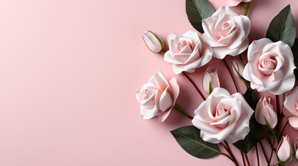 bouquet of pink roses with pink background 