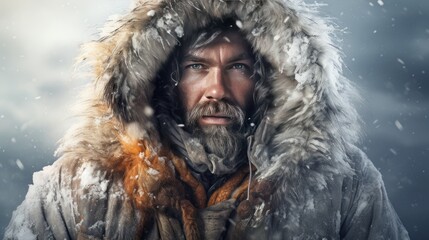 Fototapeta premium Man in extreme winter weather conditions