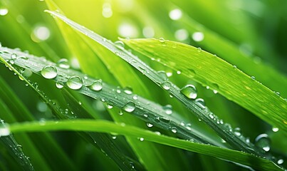 Grass with dew drops background 