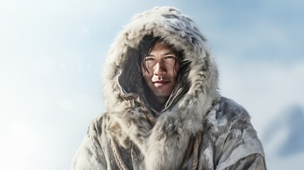 Fototapeta na wymiar Man in extreme winter weather conditions