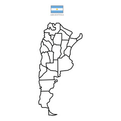 Argentina contour vector map with state, flag in color. Background map eps 10