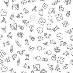 Builder, Compass, Magnifying glass, Helmet Seamless vector pattern made of line icons. Suitable for web wrapping, printing, web sites, apps