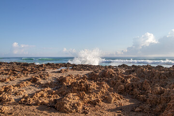 Waves breaking on a rocky coast