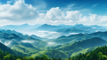 Nature background - a majestic mountain range with clouds in the sky