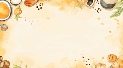 Food blog post header image - Food and Culinary tools, Hand Drawn and Water colored