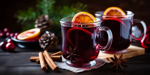 Fotobehang mulled wine winter drink christmas hot drink © Julia