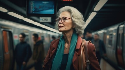 Portrait of a successful mature woman in the subway