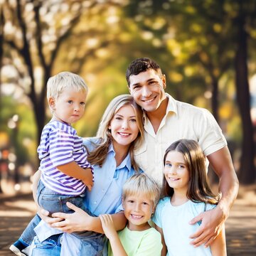 Happy young parents with children outdoor, AI generated image