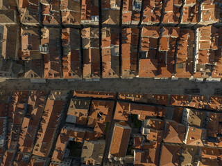 Aerial topdown shot of old town Dubrovnik