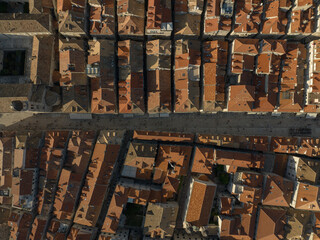 Aerial topdown shot of old town Dubrovnik
