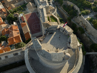 Aerial topdown shot of Dubrovnik old town castle