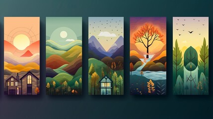 Nature background - four vertical banners showcasing beautiful nature landscapes