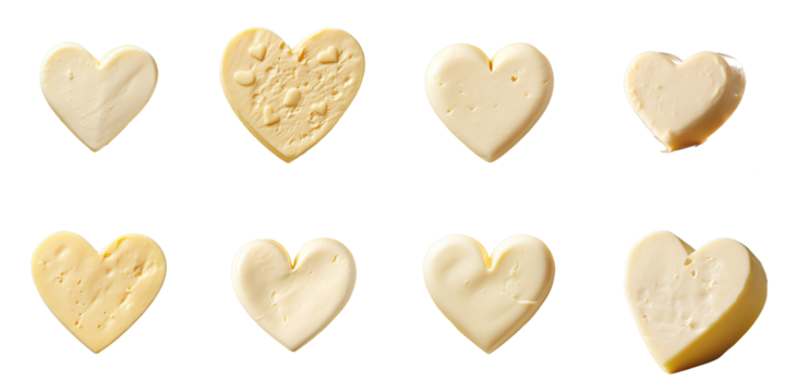 Png Set Heart shaped Neufchatel cheese on a transparent background