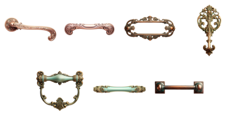 Png Set Bronze door handle on transparent background