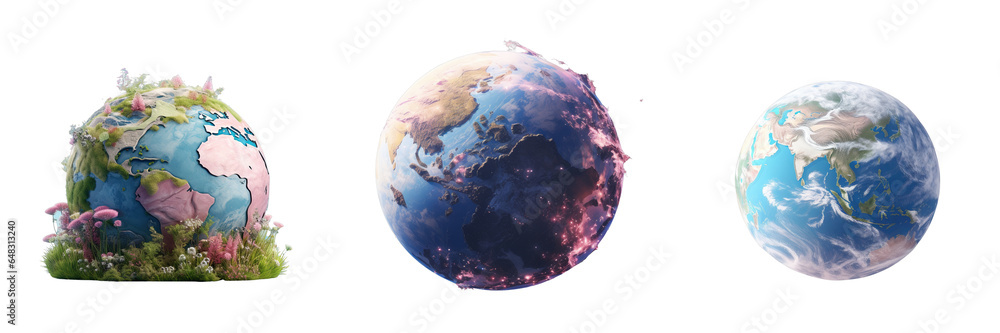 Aufkleber Png Set Image of Earth furnished with AI elements in 3D rendering transparent background