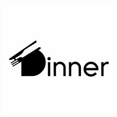 Fototapeta na wymiar The design of the word dinner with an illustration of a fork and knife on the letter D.