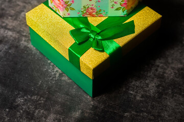 New Year's gifts beautiful gift box yellow and green ribbon