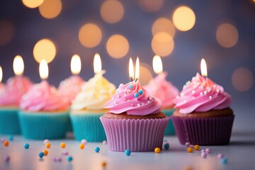 Cupcake Delights: Candles and Bokeh Lights
